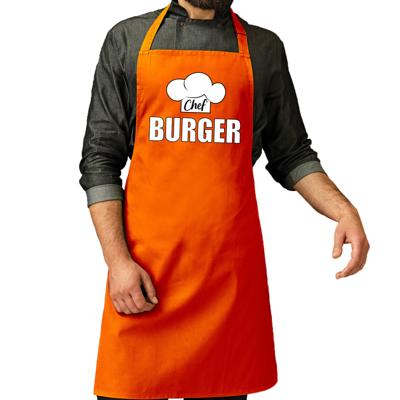 Chef burger keukenschort - oranje - voor heren - kookschort - hamburgers bakken