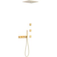 Regendouche set Tres B-System | Inbouw | Thermostaatkraan | 4-weg | Rechthoekig | 24k Goud mat