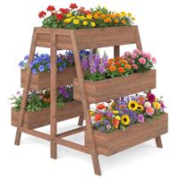 Verhoogde Tuinbak met Meerdere Niveaus Houten Plantenrek met Meerdere Lagen en Lattenbodem