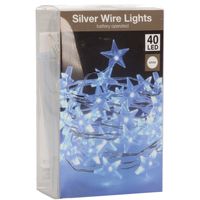 Draadverlichting sterren lampjes aan zilverdraad op batterij helder wit 40 lampjes 200 cm - thumbnail