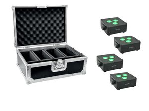 EUROLITE Set 4x AKKU IP Flat Light 3 bk + Case