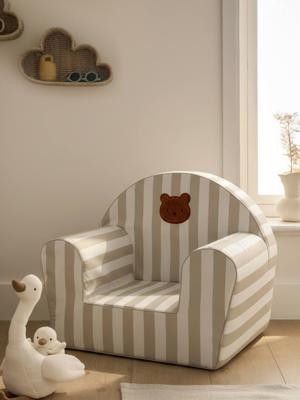 Gestreepte schuimstoel Ourson, te personaliseren beige, gestreept