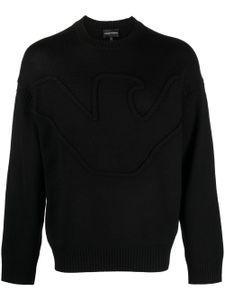 Emporio Armani pull en laine mélangée à logo brodé - Noir