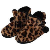 Pantoffels/sloffen luipaard print - dames - taupe - maat 37-38 - dieren sloffen - hoog