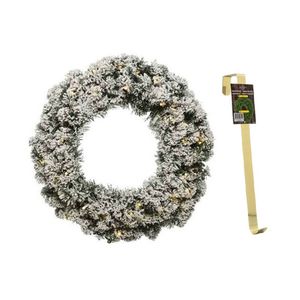 Groen/witte led kerstkrans 60 cm Imperial met kunstsneeuw en met gouden hanger - Kerstkransen