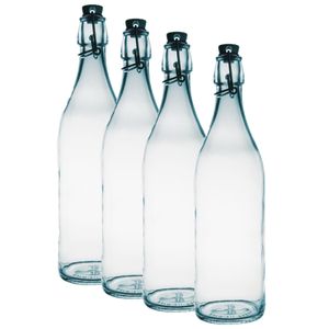 4x Ronde beugelflessen/weckflessen transparant 1 liter