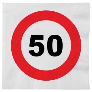 Verjaardag servetten verkeersbord 50 jaar - 16x - 33 x 33 cm - Leeftijd thema feest servetten