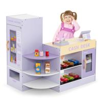 Kinderwinkelwinkel met Zijbalk Supermarktset met Kassa POS-Machine Verkoopautomaat en Krijtbord Boodschappenwinkel Verkoopstand (Paars)