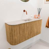 Toiletmeubel Mondiaz Joya Dlux | 93.2 cm | Meubelkleur Oak | Faye wastafel Nata Wasbak Midden | Zonder kraangat(en)