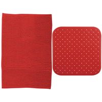 MSV Douche anti-slip mat en droogloop mat - Sevilla badkamer set - rubber/microvezel - rood