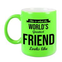 Worlds Greatest Friend cadeau koffiemok / theebeker neon groen 330 ml - thumbnail