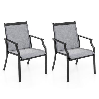 2-Delige Terrasstoelen Buitenstoelen met Ademende Zitting Ergonomische Rugleuning en Armleuningen Stoelen met Hoge Rugleuning Grijs