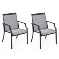 2-Delige Terrasstoelen Buitenstoelen met Ademende Zitting Ergonomische Rugleuning en Armleuningen Stoelen met Hoge Rugleuning Grijs