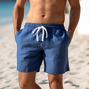 Voor heren Korte broek Linnen korte broek Zomer korte broeken Strandshorts Trekkoord Elastische taille Recht been Effen Comfort Ademend Boven de knie Casual Dagelijks Feestdagen Modieus Klassieke Lightinthebox