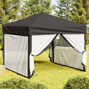 Partytent inklapbaar met zijwanden 3x3 m antracietkleurig