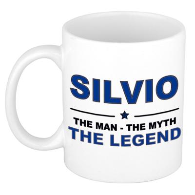 Silvio cadeau mok - man myth legend - naam koffiemok / beker - wit en blauw - 300 ml