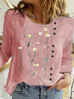 Casual Floral Long Sleeve Top