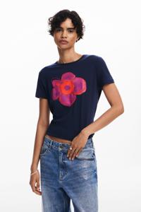 T-shirt met bloemenillustratie - BLUE - XL