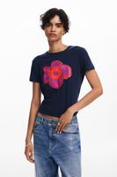 T-shirt met bloemenillustratie - BLUE - S - thumbnail