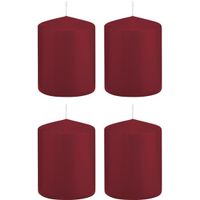 4x Bordeauxrode cilinderkaarsen/stompkaarsen 6x8 cm 29 branduren