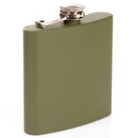 Heupfles - 180 ml - legergroen - metaal - 9 x 10 cm - zakfles