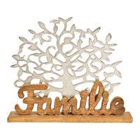 Opsteller boom met opschrift "Familie" op metalen sokkel, zilver (B/H/D) 51x42x10cm