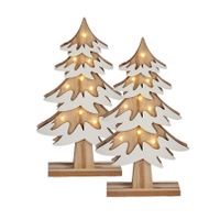 Set van 2x stuks houten kerstboompjes decoratie van 25 cm met LED verlichting - thumbnail