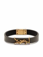 Saint Laurent bracelet en cuir à plaque logo - Gris