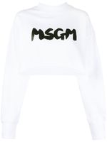 MSGM sweat crop à logo imprimé - Blanc