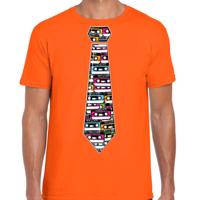 Cadeau T-shirt voor heren - cassettebandje stropdas - oranje - muziek fan