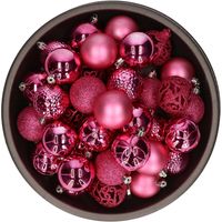 37x stuks kunststof kerstballen fuchsia roze 6 cm glans/mat/glitter mix