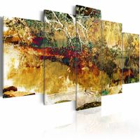 Schilderij - tuin: abstractie , bruin beige , 5 luik - thumbnail