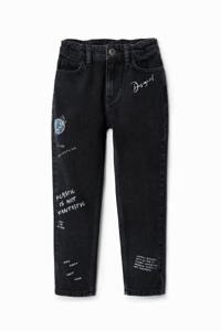 Jeans met teksten met handgeschreven effect - BLACK - 5/6