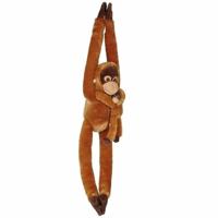 Pluche hangende Orang Oetan aap met baby knuffel - oranje - 84 cm - thumbnail