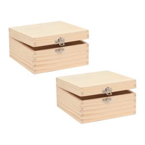 Houten opbergkistje met sluiting en deksel - 2x - 16 x 16 x 8 cm - Sieraden/spulletjes/sleutels