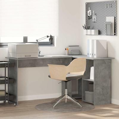 Bureau met plank Betongrijs 142 x 102 x 73 cm Bewerkt hout