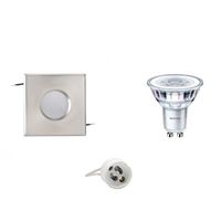 LED Spot Set - Aigi - GU10 Fitting - Waterdicht IP65 - Inbouw Vierkant - Mat Chroom - 82mm - Philips - CorePro 827 36D - 4W - Warm Wit 2700K - Dimbaar