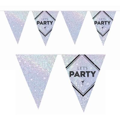 Vlaggenlijn Lets party feest slinger holografisch - 10 meter - Disco/glitter party decoratie Vlaggenlijn Lets party feest slinger holografisch - 10 meter - Disco/glitter party decoratie