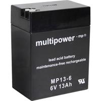 multipower MP13-6 Loodaccu 6 V 13 Ah Loodvlies (AGM) (b x h x d) 108 x 140 x 70 mm Kabelschoen 4.8 mm, Kabelschoen 6.35 mm Onderhoudsvrij, Geringe zelfontlading - thumbnail