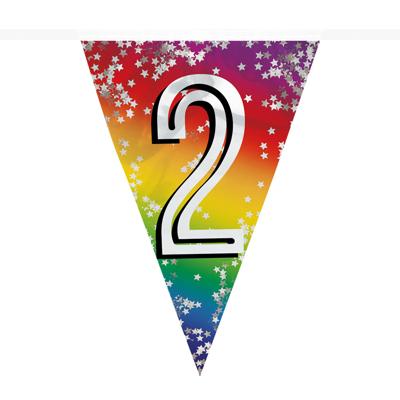 Boland Vlaggenlijn 2 jaar - 6 meter - glitter folie - slinger - 2e verjaardag versiering