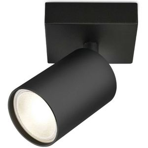 LED Plafondspot - Brinton Betin - GU10 Fitting - 1-lichts - Rond - Mat Zwart - Kantelbaar - Aluminium - Philips -