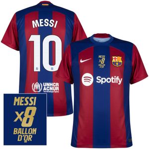 FC Barcelona Shirt Thuis 2023-2024 + Messi 10 Ballon D'Or 8 Winners Bedrukking