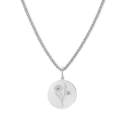 Gegraveerde geboortebloem ketting - Stainless steel - Zilver - November - chrysant