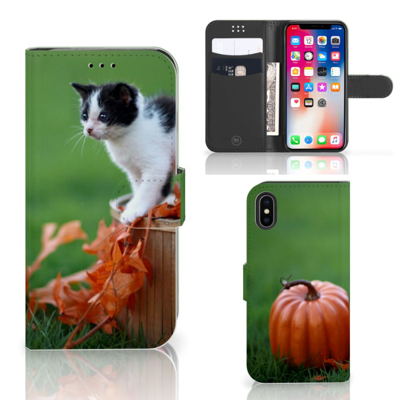 Apple iPhone X | Xs | Telefoonhoesje | Met pasjeshouder | Kitten