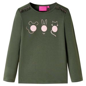 Kindershirt met lange mouwen dierenprint 116 kakikleurig