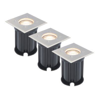 HOFTRONIC™ Set van 3 grondspots RVS vierkant 2700K GU10 IP65 waterdicht 3 jaar garantie dimbaar