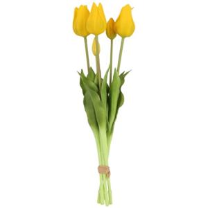 Countryfield Kunst tulpen boeket Greigii - 5x stuks - geel - real touch - kunst zijdebloemen -