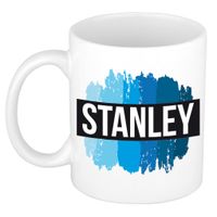 Naam cadeau mok / beker Stanley met blauwe verfstrepen 300 ml - thumbnail