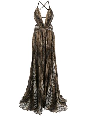 Roberto Cavalli robe longue à col v plongeant - Marron