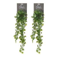 Louis Maes kunstplant met blaadjes hangplant Klimop/hedera - 2x - groen/wit - 70 cm - Kunstplanten - thumbnail